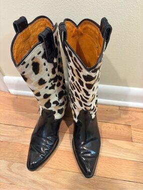 Donald Pliner Black Leather & Animal Print Mid-Calf Women’s Boots